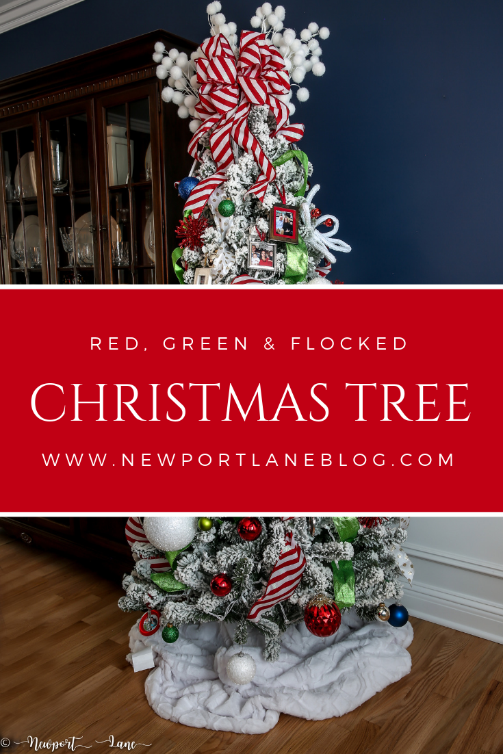 Our red, green & flocked Christmas tree