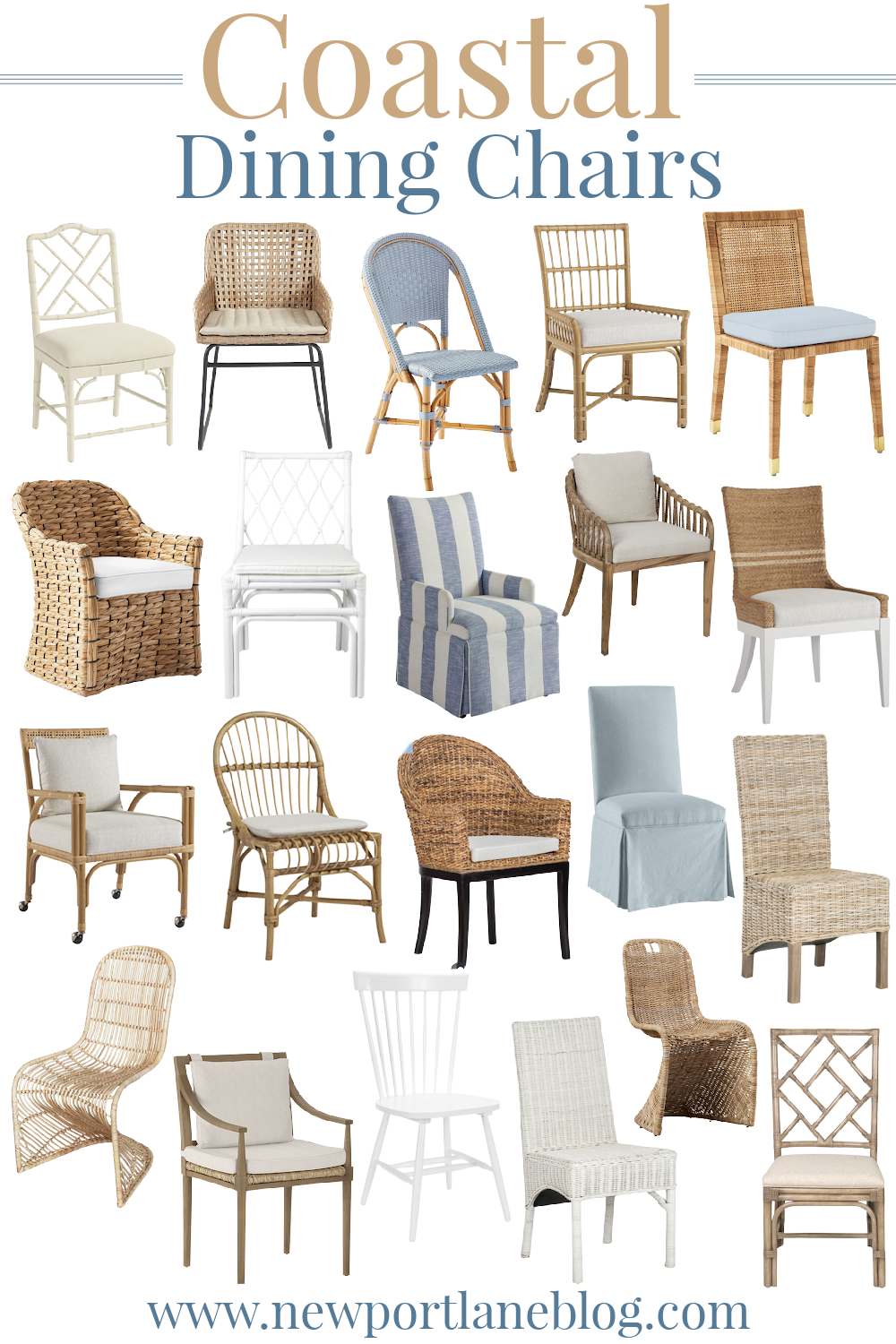 A roundup of the prettiest coastal dining chairs for every budget! #diningchairs #coastal #diningroom
