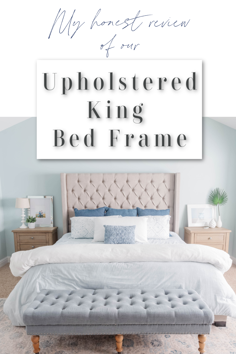 Upholstered King Bed Frame - Grey Upholstered Bed Frame - King Size Bed Frame - Upholstered Queen Bed Frame