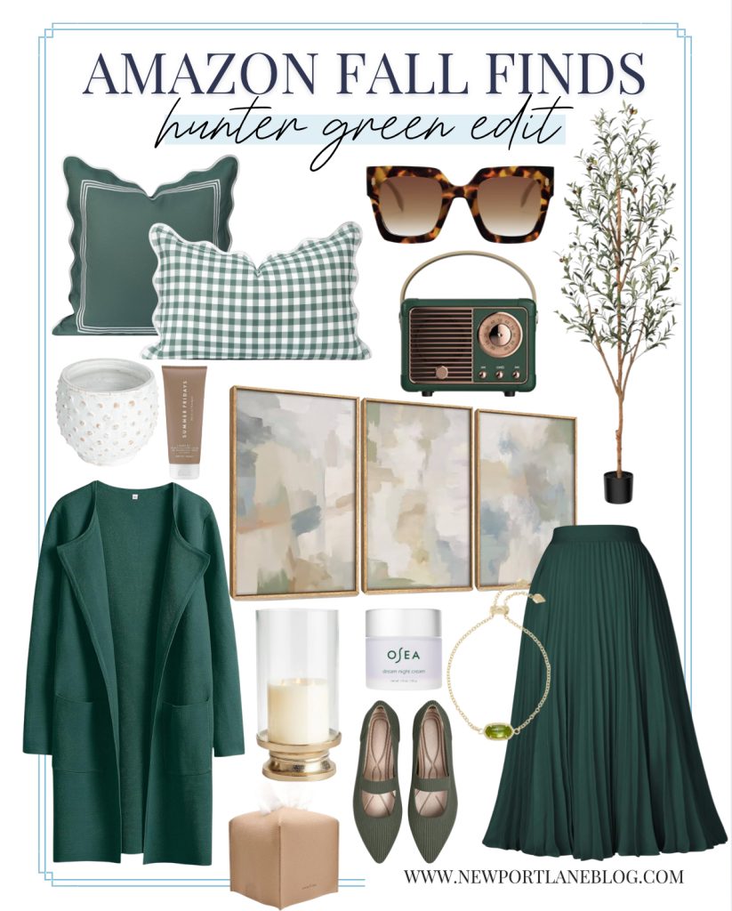 Amazon fall home decor and fashion finds in hunter green