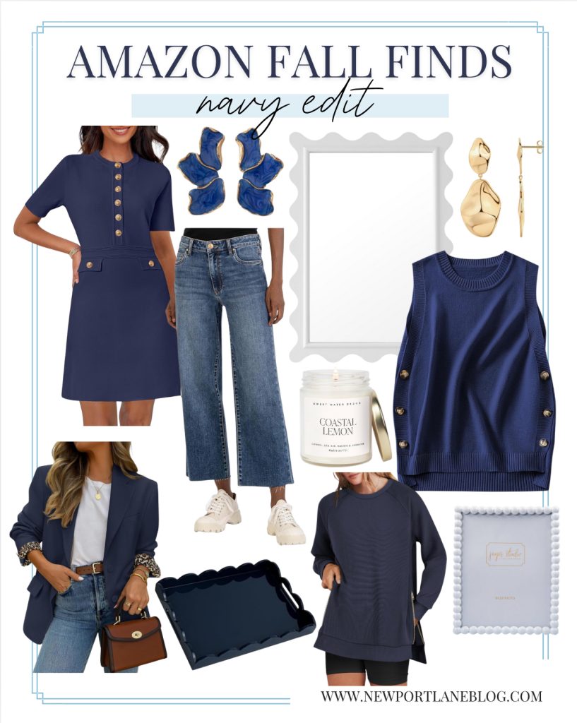 Amazon fall home decor and fashion finds in navy blue